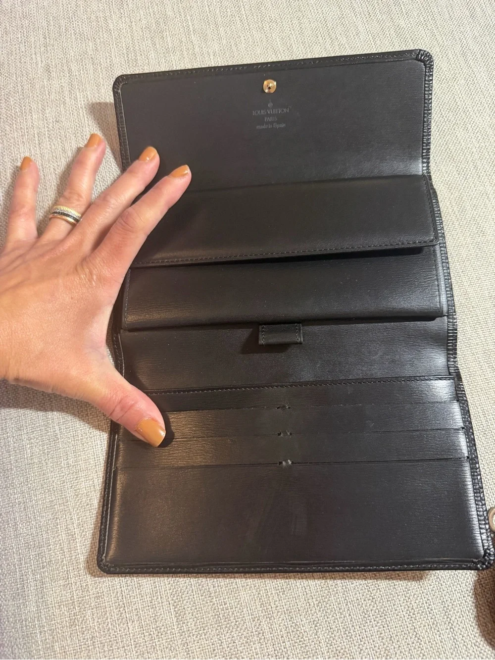 Louis Vuitton Black Epi Leather Long Wallet with Flap